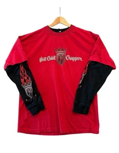 RARA MAGLIETTA VINTAGE West Coast Choppers Skull Flame manica lunga L Jesse James - Foto 1 di 6