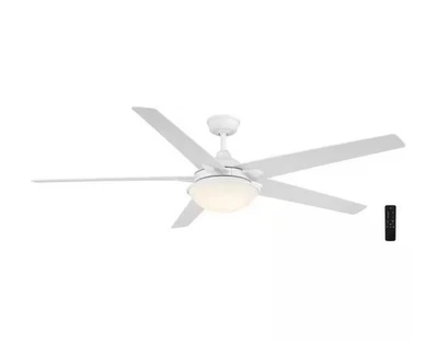 Hampton Bay Belvoy 70 in. LED Indoor Matte White Ceiling Fan (NO GLOBE) - Image 1 of 4