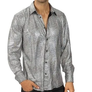 Wulful Disco Party Shirt Metalic Holographic Nightclub Herren Silber XL - Bild 1 von 16