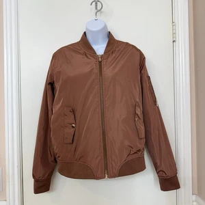 Ci Sono Women's Mauve Brown Front Full-Zip Long Sleeve Bomber Jacket, Size L - Picture 1 of 10
