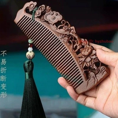 Peine de peonía retro de madera natural tallada a mano masaje desenredante herramienta de peinado de cabello Foto 1 de 4