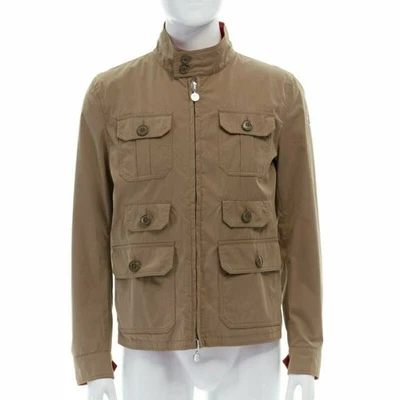 MONCLER Colisee Beige Algodón Solapa Bolsillo Rojo Nylon Forrado Reversible Chaqueta de Campo Foto 1 de 4
