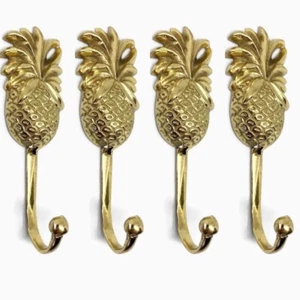 4 PINEAPPLE COAT HOOKS small solid brass vintage old style 120mm hook - Picture 1 of 6