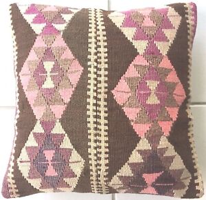 Kelim Kissen Alt Orientalisch Nomaden Handgewebt Vintage Rosa Old Pillow Cushion