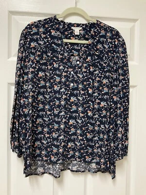 Blusa Pullover Para Mujer Nordstroms Caslon Azul Marino Estampado Floral Talla L NUEVA CON ETIQUETAS Foto 1 de 4