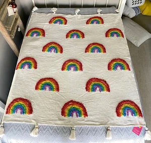 Rainbow Chenille Throw Cotton Embroidery Chunky Tassel Blanket Issac Mizrahi New - Bild 1 von 7