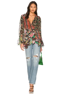 New Free People Magic Hour Wrap Top in Black Combo Size XS - Picture 1 of 9
