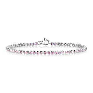 Rosa Saphir Tennis Armband 14K Weißgold natürliche Lünette Set Rundschliff 0,80CT - Bild 1 von 4