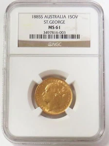 1885 S GOLD AUSTRALIA YOUNG HEAD / SHIELD SOVEREIGN NGC MINT STATE 61 - Picture 1 of 2