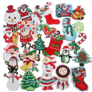 8 Mix Christmas Patches Artificial Silk Fabric Sew on Clothes Craft Decor 4-8 cm - Picture 1 of 5