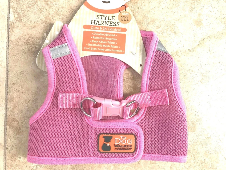 THE DOG WALKER COMPANY ARNÉS DE MALLA ROSA-ROSA RIBETE CACHORRO/PERRO MEDIANO NUEVO CON ETIQUETAS Foto 1 de 1