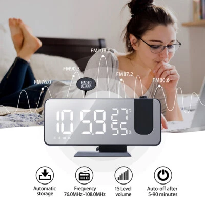 7.5" LED Digital Alarm Clock w/Rotatable Projection FM Radio Timer - Image 1 of 4
