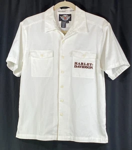 Harley Davidson 105 Years Mens M Short Sleeve Button Front Work Shirt White - Picture 1 of 11