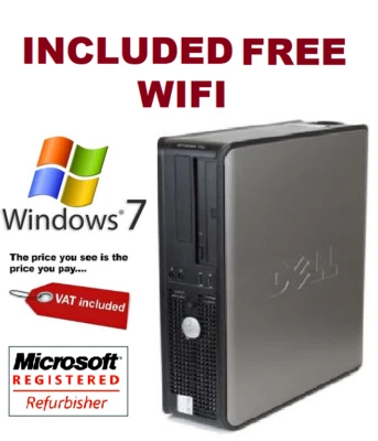 Dell pc Fast Windows 7 Pro Desktop Computer Base Unit 4GB 160GB WIFI open office - Image 1 of 4