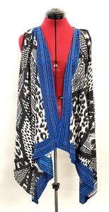 NWT Chicos Animal Scroll Pattern Open Front Beaded Vest Black White Blue Sz. 0 - Picture 1 of 8