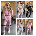 Women Ribbed  Two Piece Gym Set Ladies Full Zip Hole Top Lace Up Leggings Sports