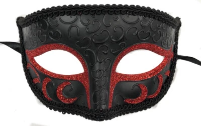 Black Red Glitter Charming Masquerade Ball Mask Mardi Gras Unisex Classic Mask  - Image 1 of 3