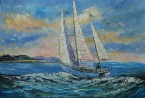 Vacaciones de verano 24x36 en velero blanco pintura al óleo naturalismo barco navegación - Imagen 1 de 1