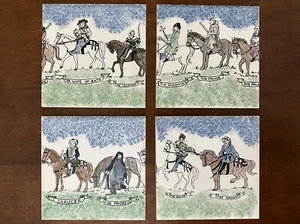 Set aus 4 x 6" x 6" Fliesen - Chaucer's Canterbury Tales, UK handbemalte Kunst Vintage - Bild 1 von 5