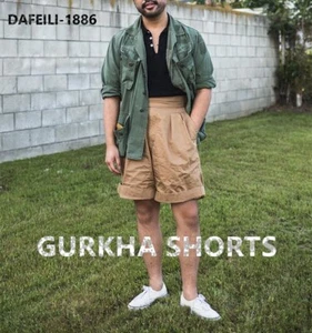 Men's Retro Gurkha Bermuda Shorts Amekaji Pants British 1941 KD Khaki Shorts - Picture 1 of 26