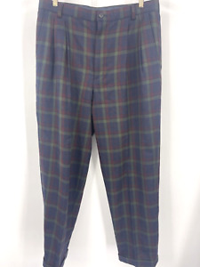 VTG BANANA REPUBLIC Pants Mens 36R Front Pleat Wool Cuffed Plaid Golf Lined READ