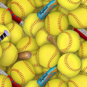 Elizabeths Studio-Sports-Softball-Yellow~Cotton - 426E-YLW, Fabric BTY - Picture 1 of 2