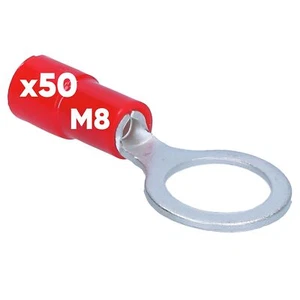 50 Stück Kalitec RKSRM8 Ringkabelschuh 0,5-1,5mm² teilisoliert M8 rot PVC Kragen - Bild 1 von 5