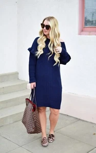 J Crew Pullover-Kleid Zopfmuster Rüschenärmel dunkelblau Gr. XS H2478  - Bild 1 von 5