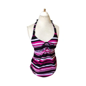 Motherhood Maternity Swimsuit Top Women’s Size M Pink Striped - Picture 1 of 10