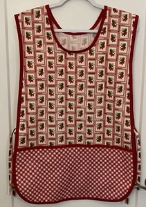 Everyday Cobbler Style Apron  Adult Raspberry Cluster Gingham Red White Green - Picture 1 of 3