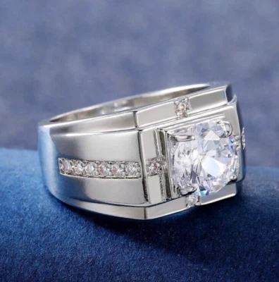 2.10CT Simulated Diamond Men's Ring Silver Plated Pretty Ring For Birthday Gift - Image 1 of 4