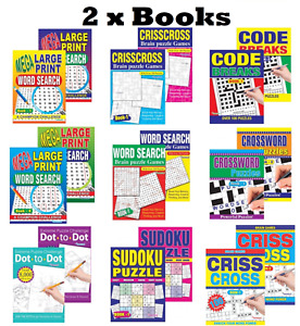 2 x Puzzle Books Mega Large Print Wordsearch Crossword Sudoku for Adults