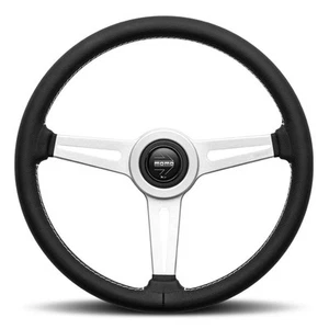 Genuine MOMO Retro Silver Spokes Black Leather 360mm Steering Wheel - Picture 1 of 4
