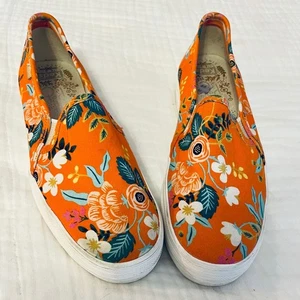 Rifle Co X Keds Slip On Sneakers Floral Print Casual Shoes Orange White Size 8.5 - Picture 1 of 12