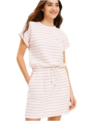 Lou & Grey Cozy Cotton Terry Pocket Dress Pink Striped Medium Nautical Beach NWT - Image 1 of 4