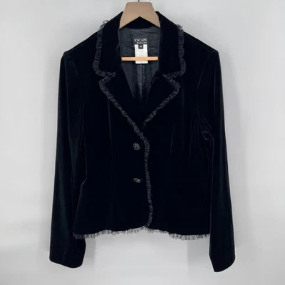 Женская черная бархатная куртка-блейзер Xscape размер 14 с оборками отделка прихотливый романтический - Изображение 1 из 4