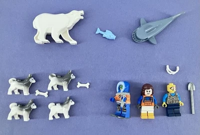 Lego Arctic Lot Minifigures Snowshoes Animals Husky Dogs Polar Bear Shark Fish - Image 1 of 3