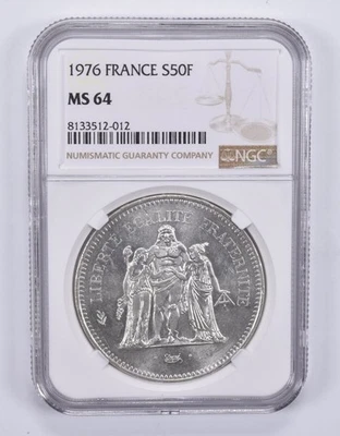 1976 France 50 Francs Silver MS64 NGC Brown Label *3282 - Image 1 of 4