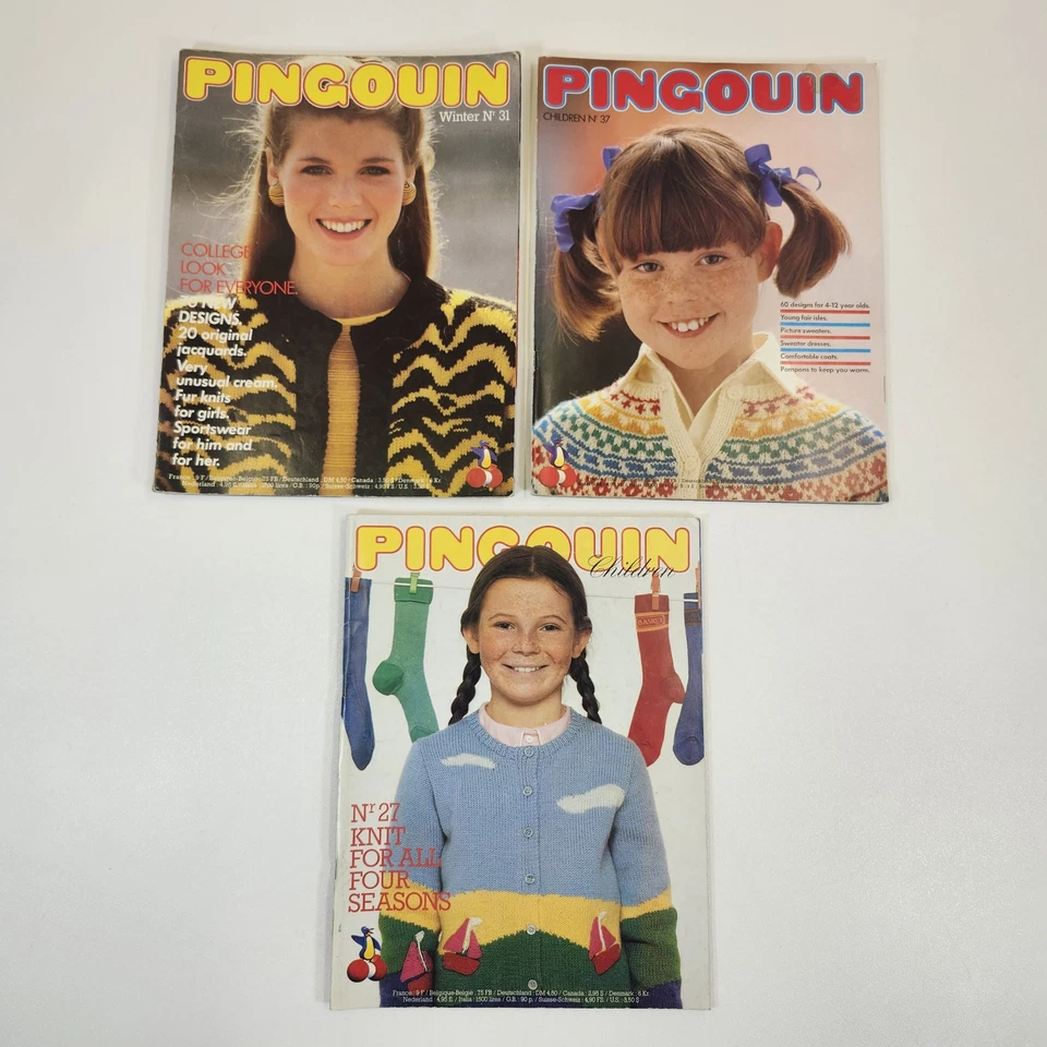 Pingouin Knitting Magazines Lot of 3 Kids Children Knit Patterns Sweaters 1980s - Image 1 of 4