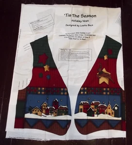 TIS THE SEASON Cut & Sew Christmas Vest Fabric Panel  Leslie Beck One Size B117 - Picture 1 of 2