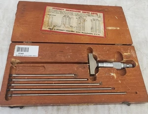 Vintage Starrett 445A Micrometer Depth Staret w/6 Rod Wrench LOT-1139 - Picture 1 of 11