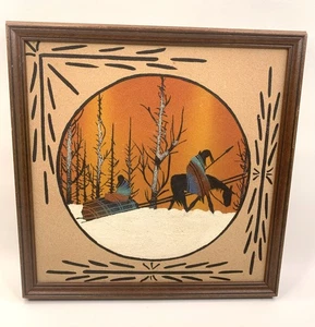 Framed Navajo Sand Painting by Alex Lee 13"x13" Trail of Tears Winter Scene Art - Picture 1 of 5
