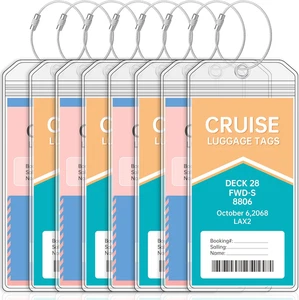Teskyer 8 Pcs Waterproof Cruise Luggage Tag Holders with Steel Loops - Picture 1 of 12