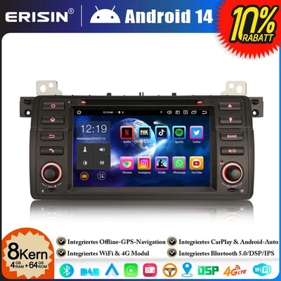 8-Kern 64GB Android 14 Autoradio DAB+ GPS Navi für BMW 3er E46 M3 Rover 75 MG ZT - Bild 1 von 4