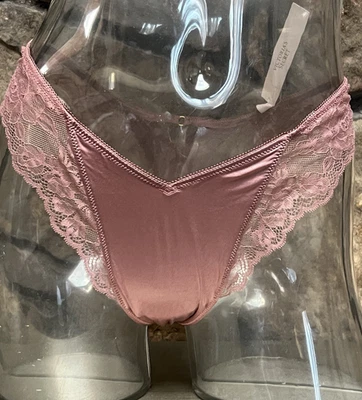 Victoria's Secret Satin & Lace High Leg THONG Panty Sz L LIGHT MAUVE NWT$16.95 - Image 1 of 3