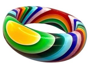 Vintage Regenbogen Lagenlook Gestreift Lucite Armband Armreif Grob RAR - Bild 1 von 14
