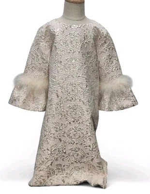 Halabaloo Dress Bell Sleeves Faux Fur Light Pink Silver Detail Read Description - Image 1 of 4