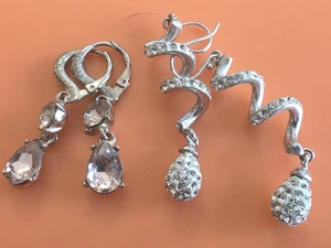 Vintage Silver gemstone Dangle Earrings Lot Artisan Openwork Design - Picture 1 of 5