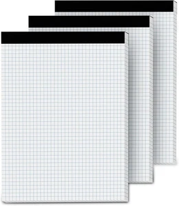 Almohadillas de papel gráfico 8,5 x 11, 4x4 con reglas cuádruples, paquete de 3 cuadrículas 8,5 x 11,75 pulgadas, blanco  - Imagen 1 de 8