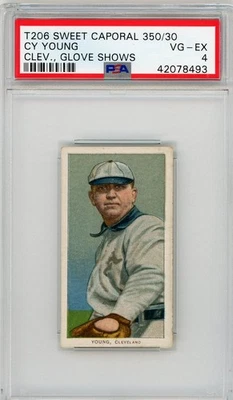 1909 T206 Cy Young Cleveland Glove Shows PSA 4 en muy buena condición-ex centrado patio tabaco Foto 1 de 2